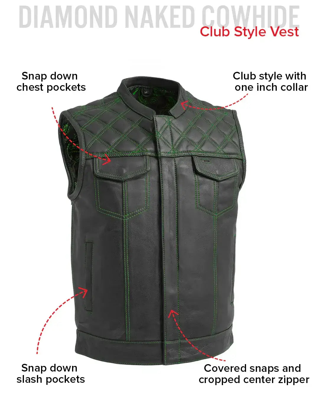 Downside Men's Motorcycle Leather Vest - First Manufacturing Company - Flyclothing LLC