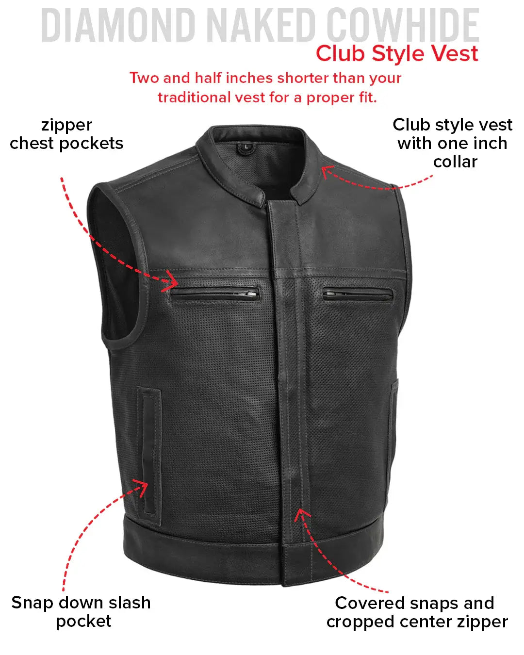 Lowrider Perforated Men's Leather Vest - First Manufacturing Company - Flyclothing LLC
