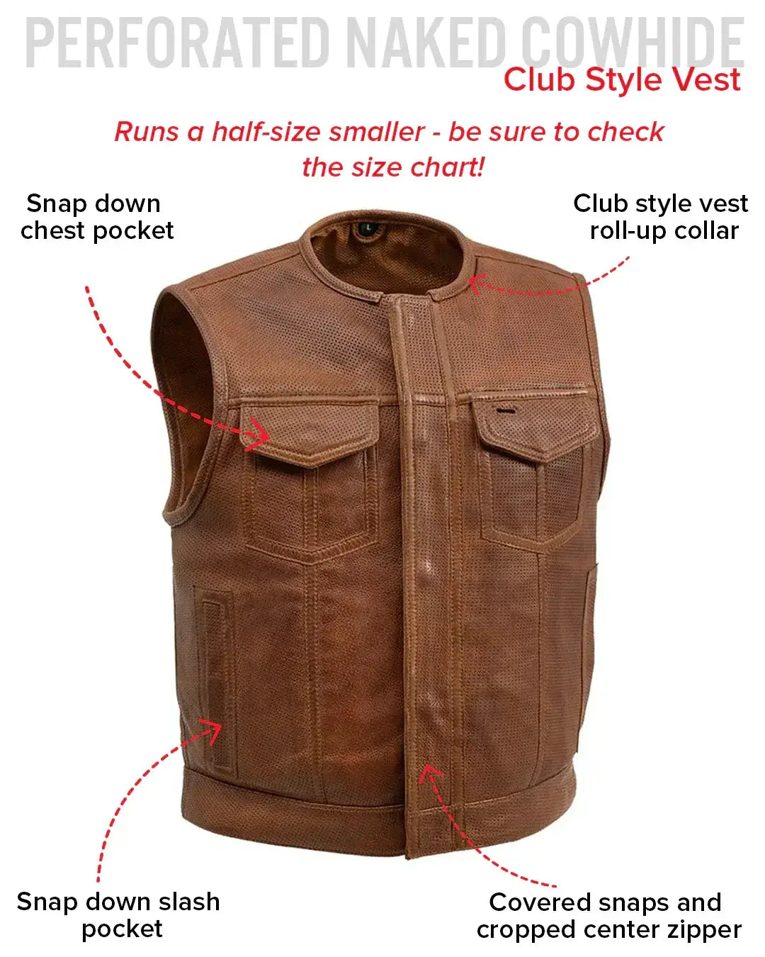 Lowside Men's Perforated Motorcycle Leather Vest - First Manufacturing Company - Flyclothing LLC