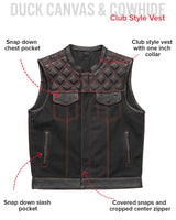 Hunt Club Motorcycle Leather Canvas Vest Black/Red - First Manufacturing Company - Flyclothing LLC