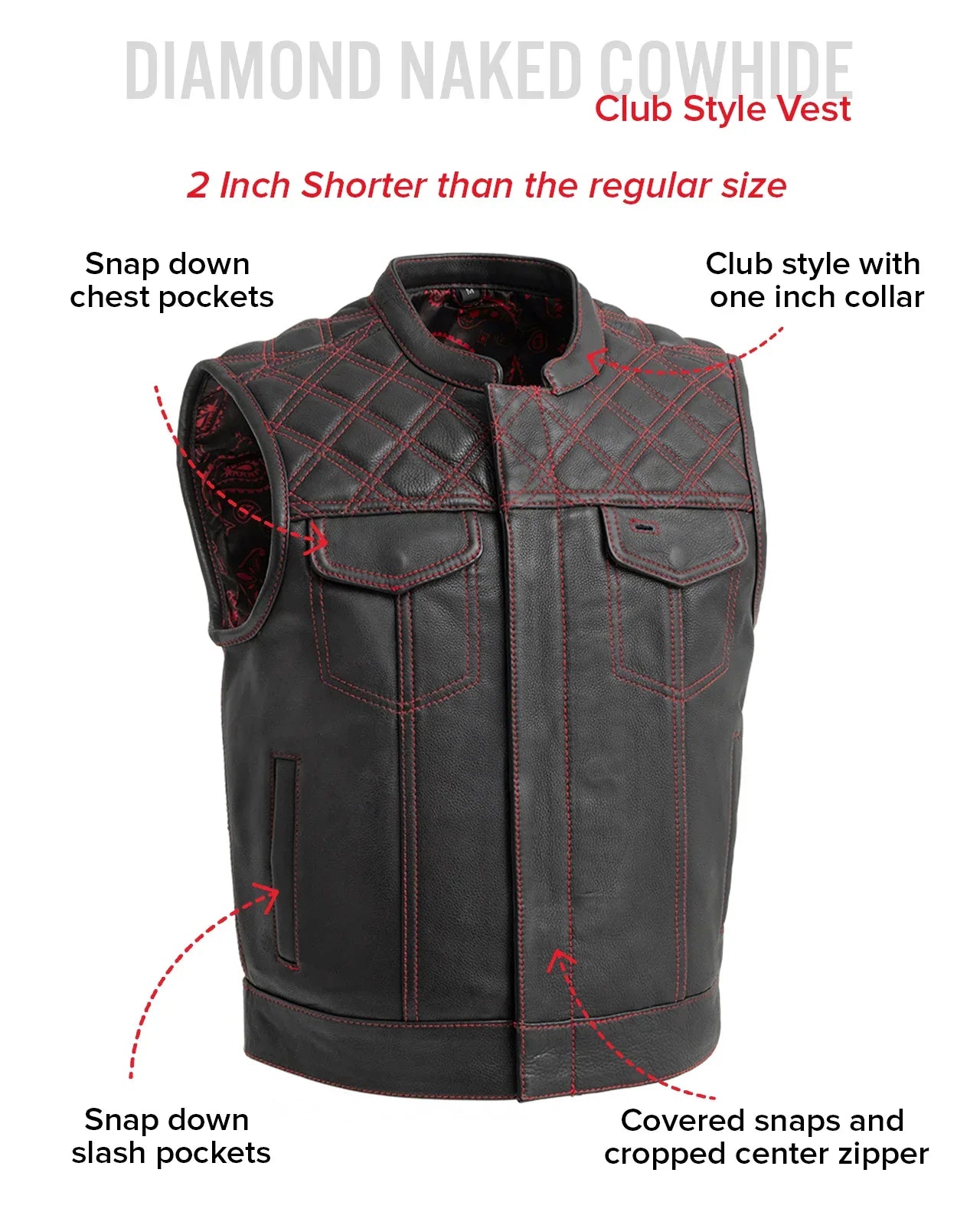 Upside Men's Club Style Leather Vest - First Manufacturing Company - Flyclothing LLC