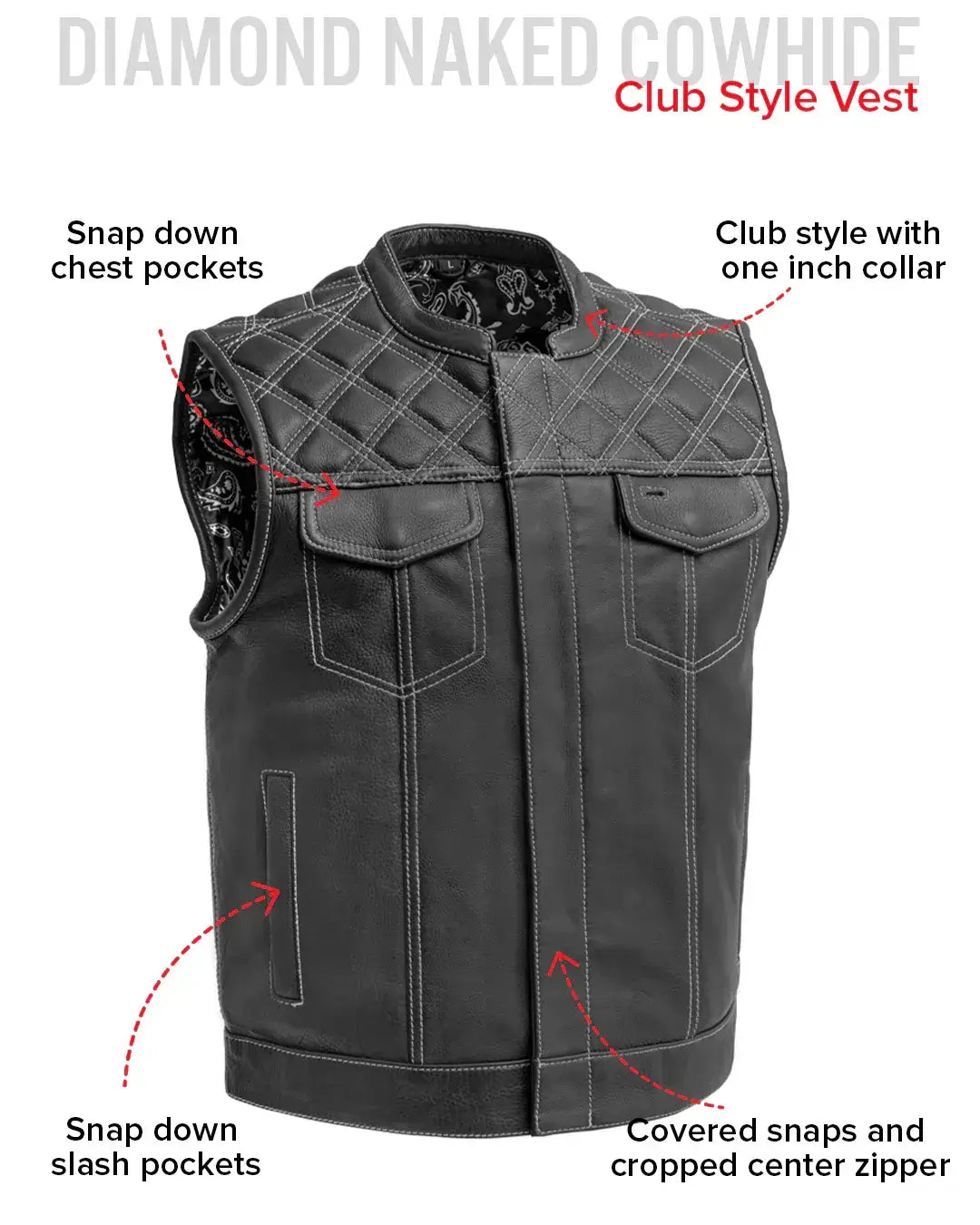 Downside Men's Motorcycle Leather Vest - First Manufacturing Company - Flyclothing LLC