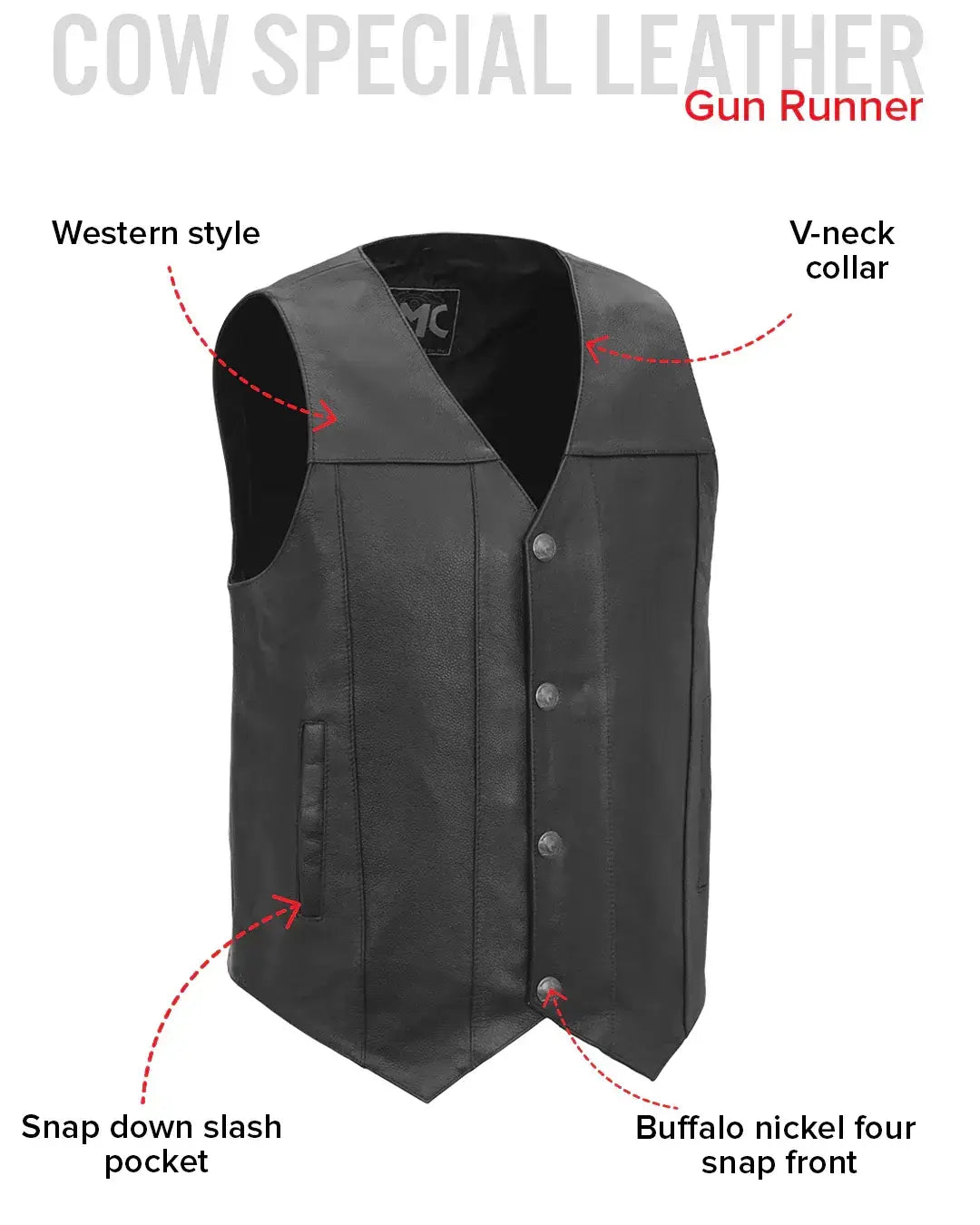 Gun Runner Men's Motorcycle Western Style Leather Vest - First Manufacturing Company - Flyclothing LLC