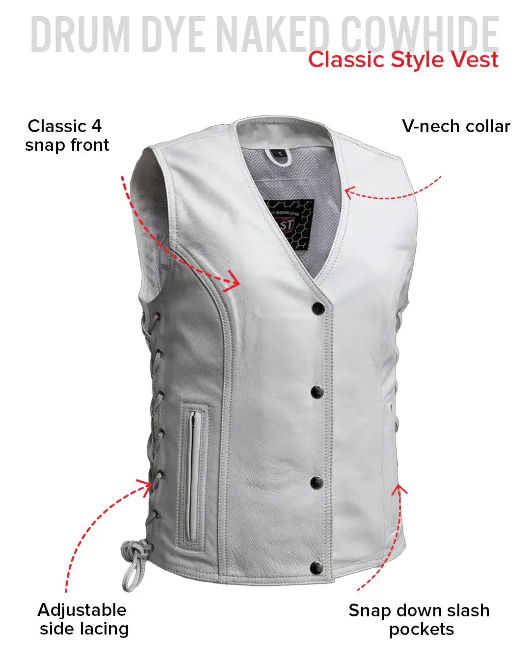 Beryl - Women's Motorcycle Leather Vest - White - First Manufacturing Company - Flyclothing LLC
