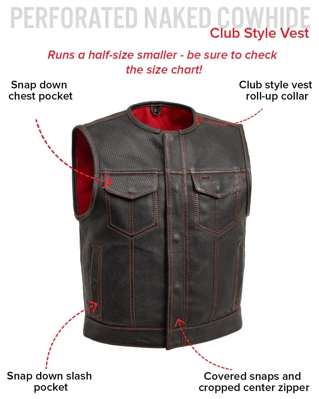 Lowside Men's Perforated Motorcycle Leather Vest - First Manufacturing Company - Flyclothing LLC