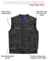 Finish Line - Blue Checker - Men's Motorcycle Leather Vest - First Manufacturing Company - Flyclothing LLC