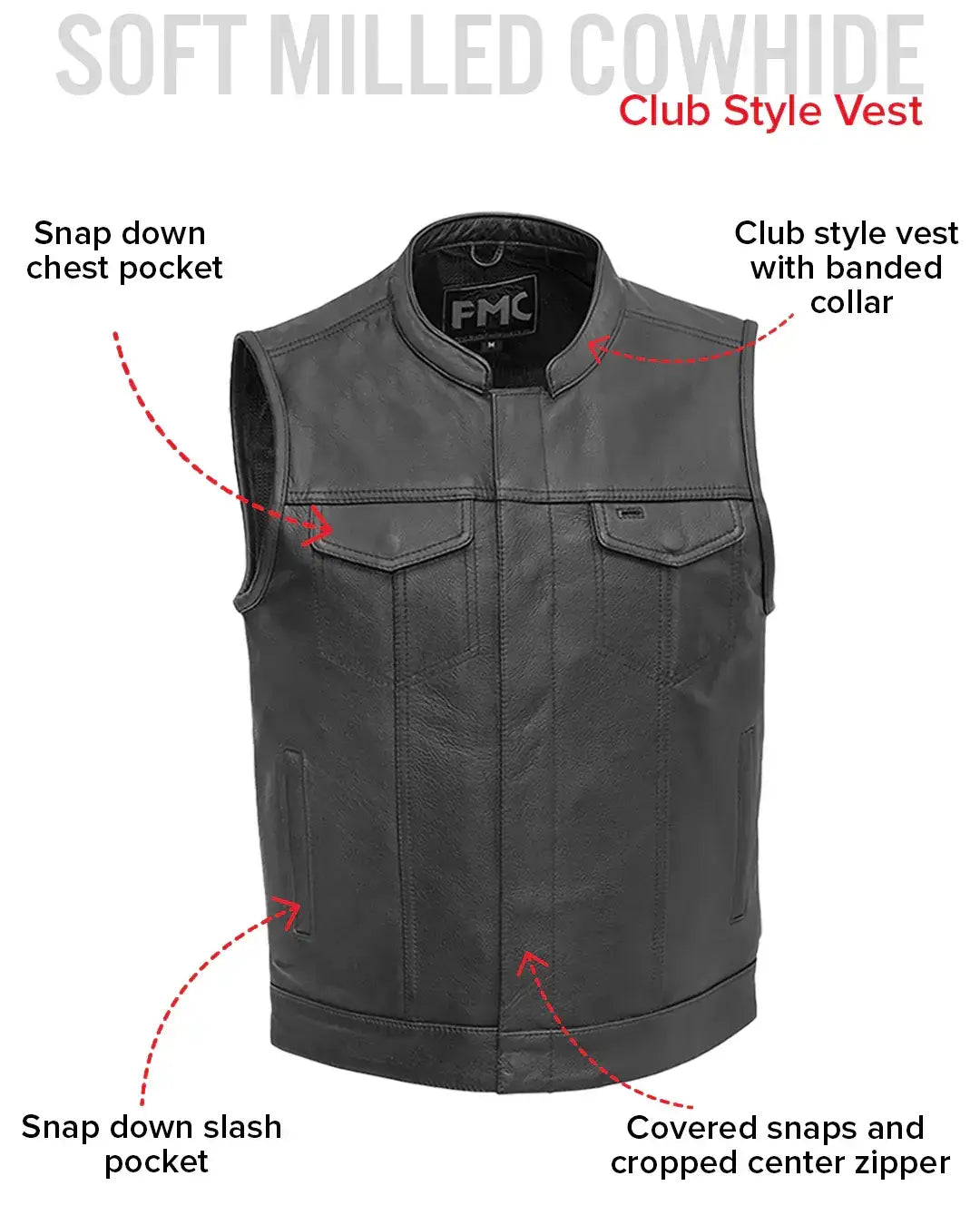 Blaster Men's Leather Motorcycle Vest - First Manufacturing Company - Flyclothing LLC