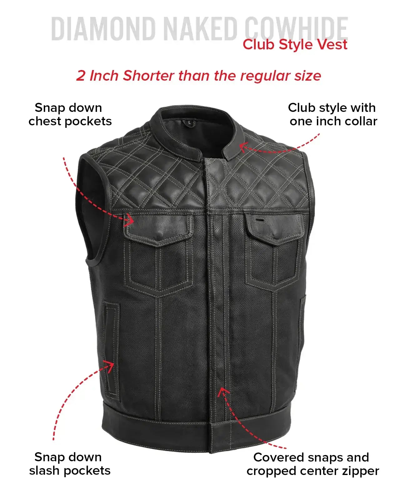 Upside Perforated Men's Club Style Leather Vest - First Manufacturing Company - Flyclothing LLC