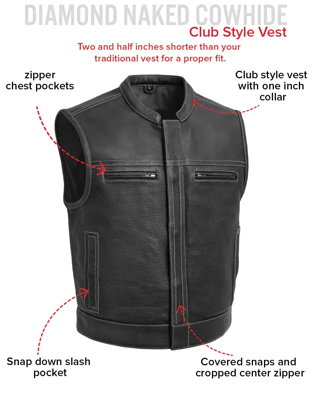 Lowrider Perforated Men's Leather Vest - First Manufacturing Company - Flyclothing LLC