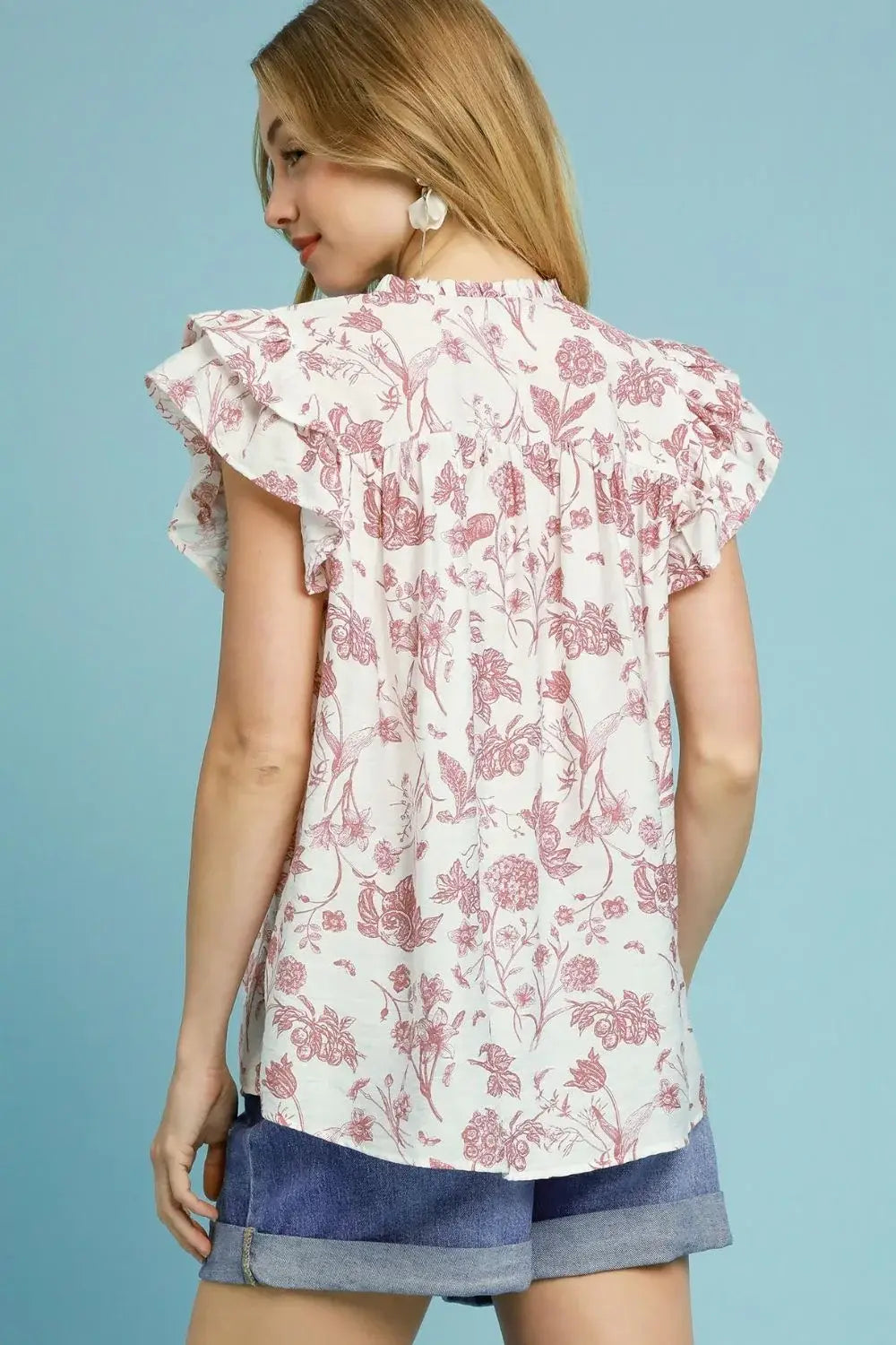 Umgee Full Size Two Tone Boxy Cut Floral Print Blouse Plus Size - Trendsi - Flyclothing LLC