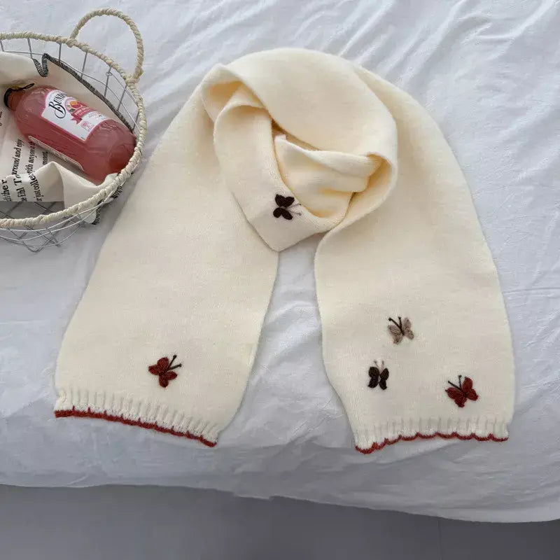 Butterfly Embroidered Knitted Scarf - Trendsi - Flyclothing LLC