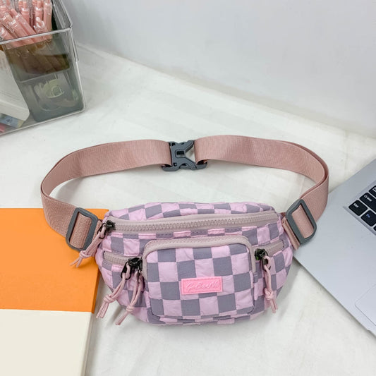 Checkered Adjustable Strap Nylon Crossbody Bag - Trendsi
