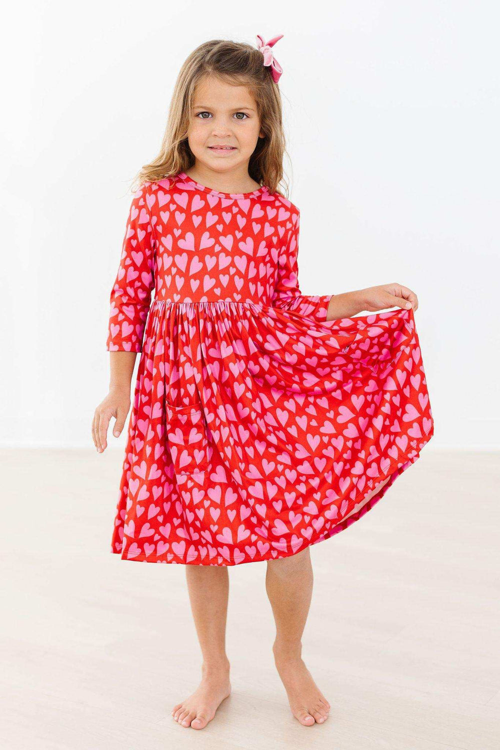 Hearts & Hugs 3/4 Sleeve Pocket Twirl Dress - Mila & Rose ® - Flyclothing LLC