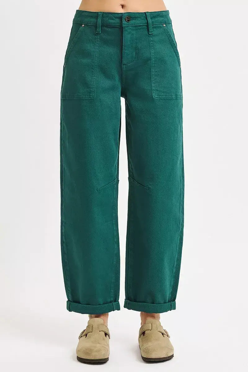 RISEN High Rise Ankle Cuffed Barrel Pants - Trendsi - Flyclothing LLC