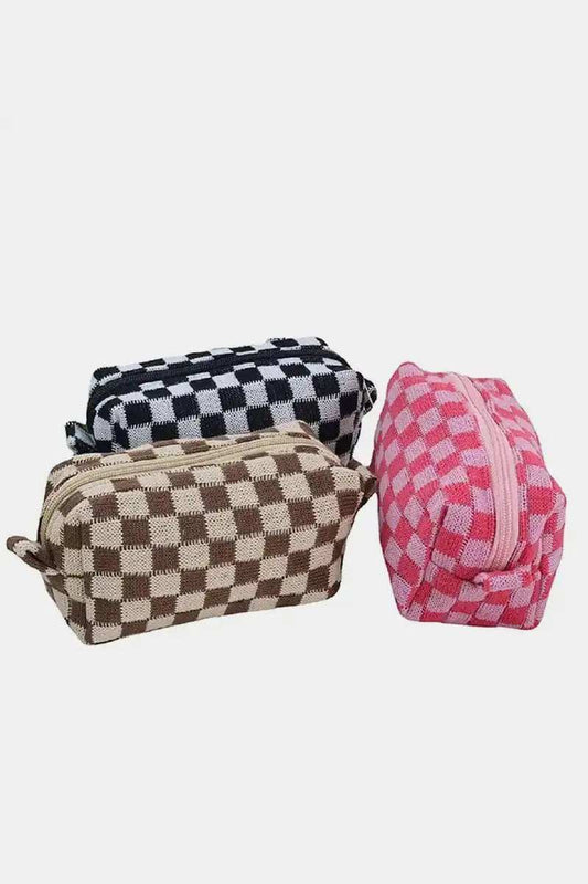 Zenana Checkered Pattern Knitted Cosmetic Pouch - Trendsi - Flyclothing LLC