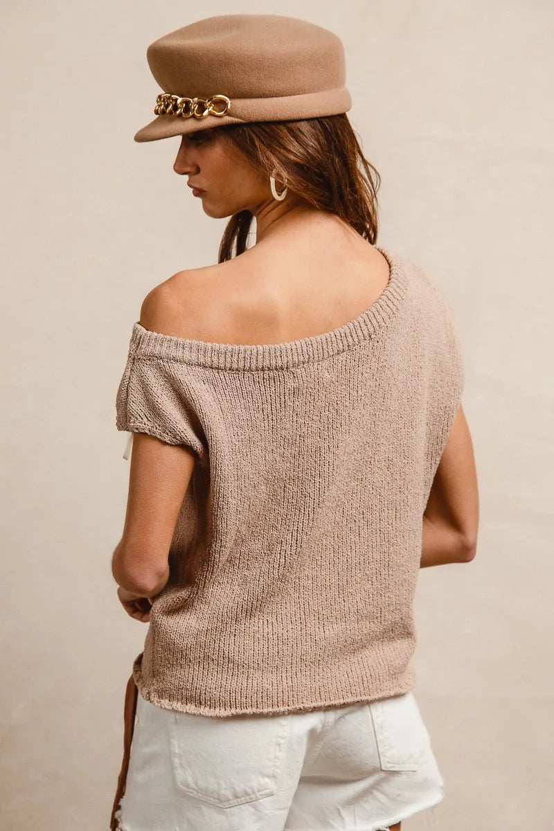 BiBi One Side Off Shoulder Knit Top - Trendsi - Flyclothing LLC