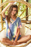 BiBi Tie Dye Terry V Neck Top With Double Strap - Trendsi - Flyclothing LLC