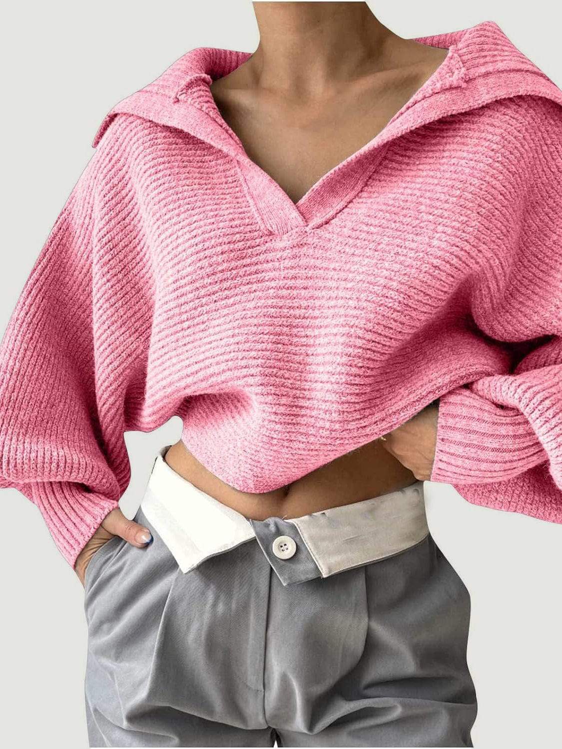 Johnny Collar Long Sleeve Sweater - Trendsi - Flyclothing LLC