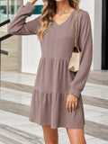 V-Neck Long Sleeve Mini Dress - Trendsi