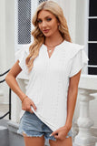 Eyelet Notched Flutter Sleeve T-Shirt - Trendsi - Flyclothing LLC