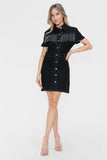bytos Full Size Embellished Button Down Short Sleeve Denim Dress - Trendsi