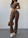 Boat Neck Cap Sleeve Top and Pants Set - Trendsi - Flyclothing LLC