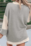 Color Block Collared Neck Long Sleeve Top - Trendsi - Flyclothing LLC
