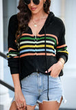 Striped Zip Up Hooded Sweater Cardigan - Trendsi - Flyclothing LLC