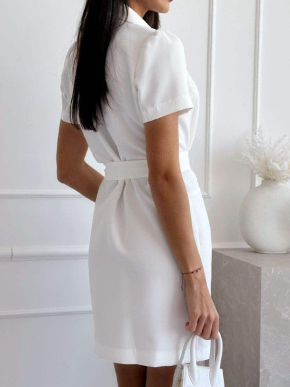 Short Sleeve Tie Waist Mini Dress - Trendsi - Flyclothing LLC