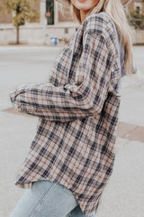 Drawstring Plaid Hooded Long Sleeve Shirt - Trendsi