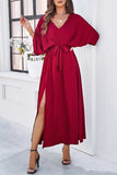 Slit Tied V-Neck Three-Quarter Sleeve Dress - Trendsi - Flyclothing LLC