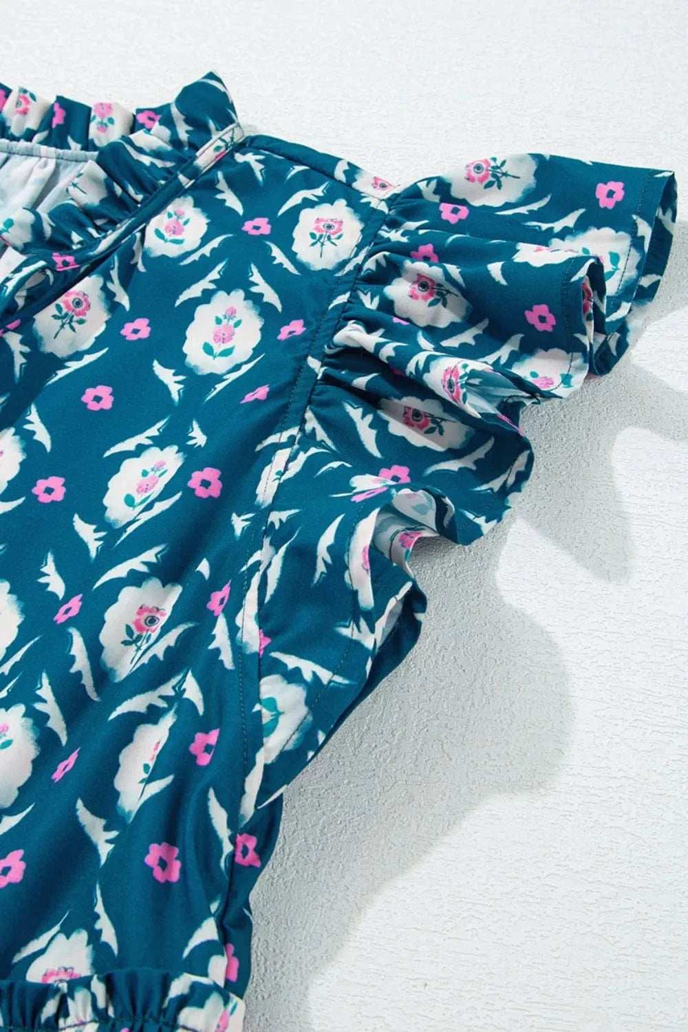 Printed Tie Neck Ruffled Cap Sleeve Dress - Trendsi - Flyclothing LLC