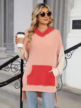 Double Take Contrast Hooded Long Sleeve Top - Trendsi - Flyclothing LLC