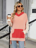 Double Take Contrast Hooded Long Sleeve Top - Trendsi
