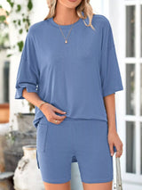 Full Size Half Sleeve T-Shirt and Shorts Set Plus Size - Trendsi - Flyclothing LLC
