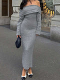 Devine Off-Shoulder Long Sleeve Wrap Dress - Trendsi - Flyclothing LLC