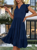 Ruffle Sleeve Tiered Midi Dress - Trendsi - Flyclothing LLC