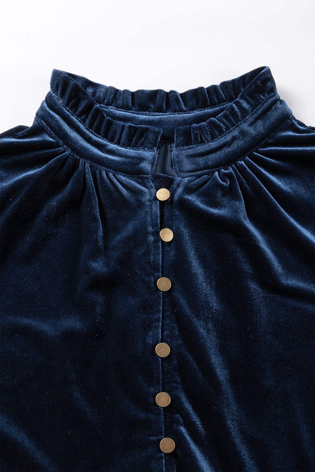 Frill Half Button Mock Neck Long Sleeve Blouse - Trendsi - Flyclothing LLC