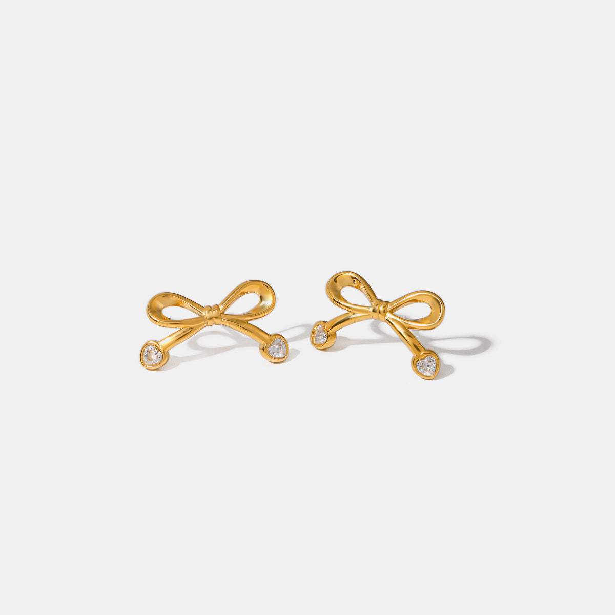 Stainless Steel Inlaid Zircon Bow Earrings - Trendsi - Flyclothing LLC