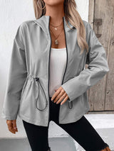 Drawstring Zip Up Hooded Jacket - Trendsi - Flyclothing LLC