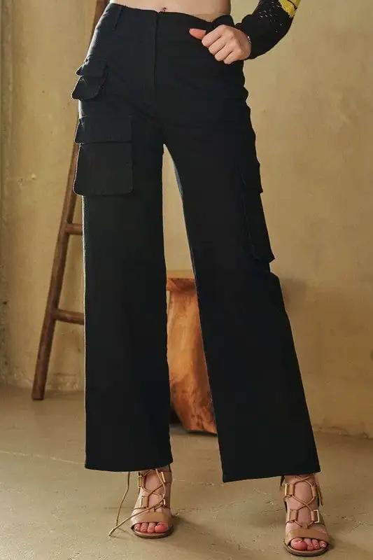 Davi & Dani Flap Pocket Mid Rise Cargo Pants - Trendsi