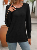 Decorative Button Round Neck Long Sleeve T-Shirt - Trendsi - Flyclothing LLC