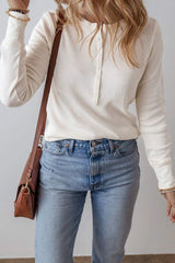 Half Button Long Sleeve Top - Trendsi - Flyclothing LLC