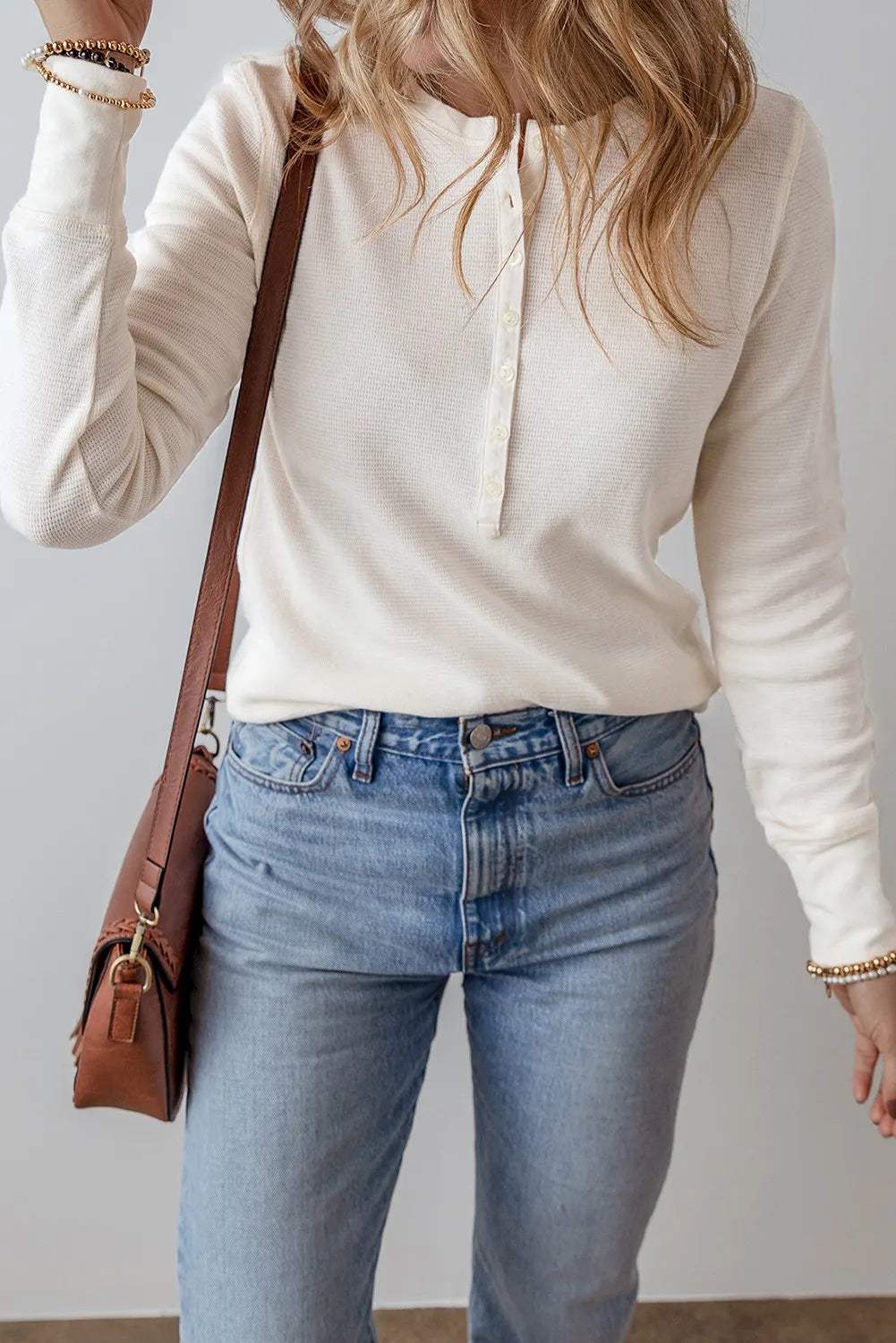 Half Button Long Sleeve Top - Trendsi - Flyclothing LLC