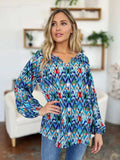 Double Take Full Size Printed Balloon Sleeve Blouse - Trendsi - Flyclothing LLC