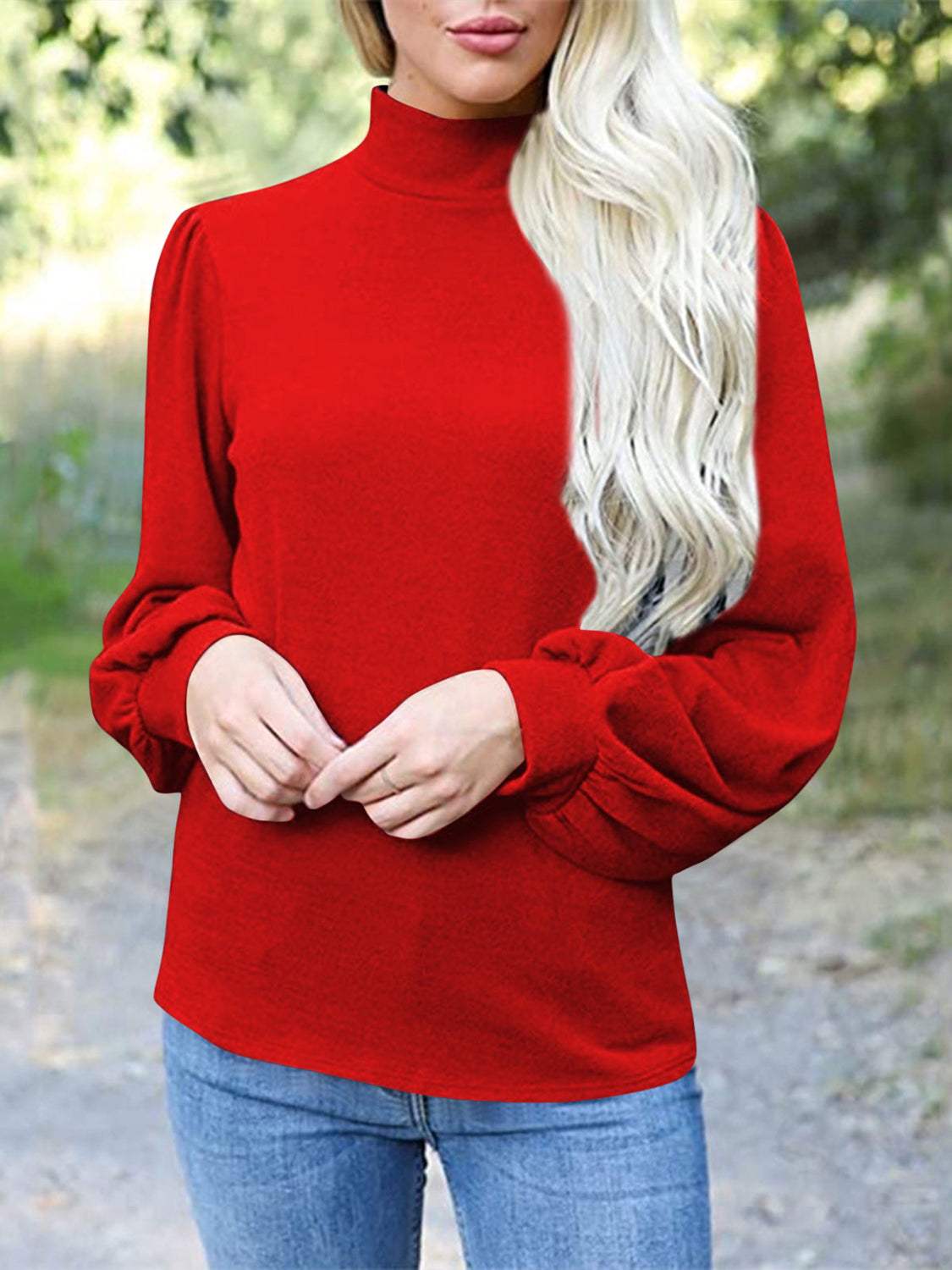 Full Size Mock Neck Long Sleeve T-Shirt - Trendsi - Flyclothing LLC