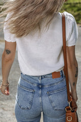 Openwork Round Neck Short Sleeve Knit Top - Trendsi - Flyclothing LLC