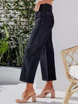 Button Fly Cropped Jeans with Pockets - Trendsi - Flyclothing LLC