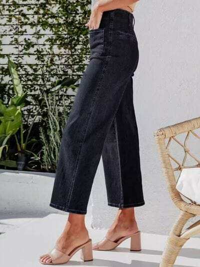 Button Fly Cropped Jeans with Pockets - Trendsi - Flyclothing LLC