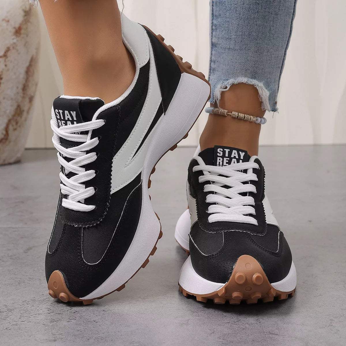 Color‑Blocked Platform Casual Sneakers - Trendsi - Flyclothing LLC